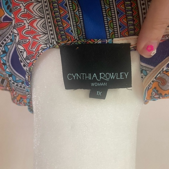 Cynthia Rowley Woman 1X tie front sleeveless artsy boho print tank/tunic EUC - Picture 5 of 6